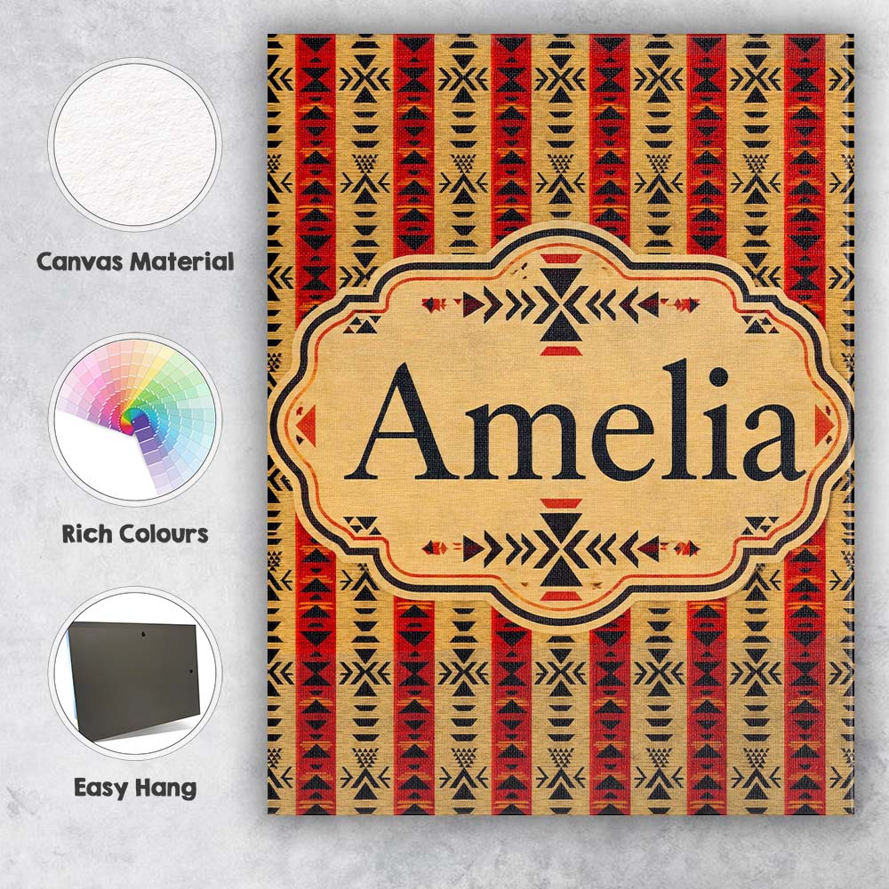 Personalised Name Tribal Red Black Geometric Custom Bespoke  Contemporary Display Canvas Wall Art Print Decor Picture Ready to Hang