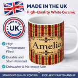 Personalized Custom Name Tribal Red Black Geometric Stripe Ethnic Seamless Pattern Custom 11oz Ceramic Coffee Tea Mug White Large Handle