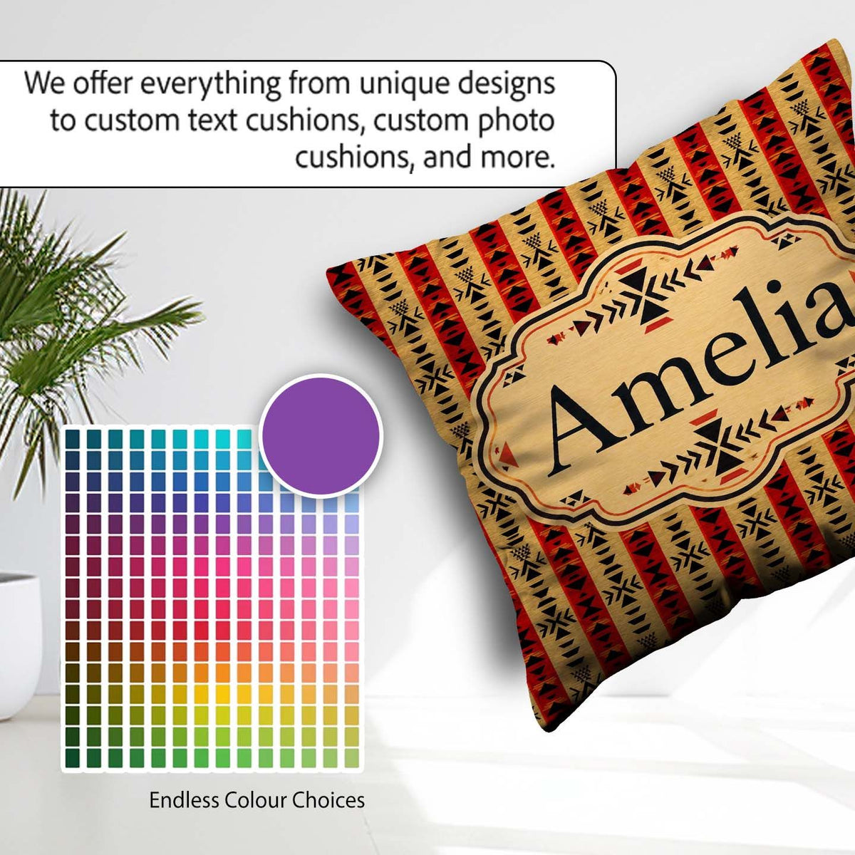 Custom Name Tribal Black Geometric Stripe Ethnic Seamless Custom Square Filled Cushion Throw Pillow Sofa Bed Home Decor Zip Washable UK Made