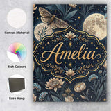 Personalised Name Celestial Moth Full Moon Floral Night Seamless Custom  Interior Canvas Wall Art Print Decor Picture Ready to Hang