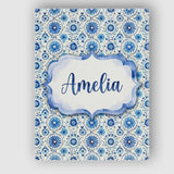 Personalised Name Blue Circular Floral Custom  Modern Room Accent Elegant Feature Canvas Wall Art Print Decor Picture Ready to Hang