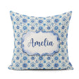 Custom Name Blue Circular Floral Mandala Seamless Pattern Cute Square Filled Cushion Throw Pillow Sofa Bed Home Decor Zip Washable UK Made