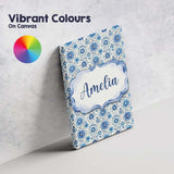Personalised Name Blue Circular Floral Custom  Modern Room Accent Elegant Feature Canvas Wall Art Print Decor Picture Ready to Hang