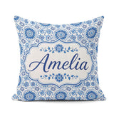 Custom Name Blue Daisy Floral Repeat Seamless Pattern Name Cute Square Filled Cushion Throw Pillow Sofa Bed Home Decor Zip Washable UK Made