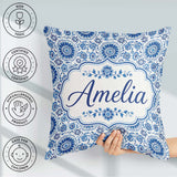 Custom Name Blue Daisy Floral Repeat Seamless Pattern Name Cute Square Filled Cushion Throw Pillow Sofa Bed Home Decor Zip Washable UK Made