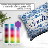 Custom Name Blue Daisy Floral Repeat Seamless Pattern Name Cute Square Filled Cushion Throw Pillow Sofa Bed Home Decor Zip Washable UK Made