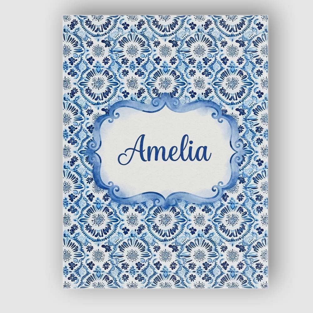 Personalised Name Blue Floral Abstract Custom  Modern Room Accent Elegant Feature Canvas Wall Art Print Decor Picture Ready to Hang