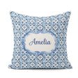 Custom Name Blue Floral Abstract Botanical Seamless Pattern Name Square Filled Cushion Throw Pillow Sofa Bed Home Decor Zip Washable UK Made