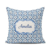 Custom Name Blue Floral Abstract Botanical Seamless Pattern Name Square Filled Cushion Throw Pillow Sofa Bed Home Decor Zip Washable UK Made