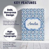 Personalised Name Blue Floral Abstract Custom  Modern Room Accent Elegant Feature Canvas Wall Art Print Decor Picture Ready to Hang