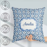 Custom Name Blue Floral Abstract Botanical Seamless Pattern Name Square Filled Cushion Throw Pillow Sofa Bed Home Decor Zip Washable UK Made