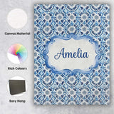 Personalised Name Blue Floral Abstract Custom  Modern Room Accent Elegant Feature Canvas Wall Art Print Decor Picture Ready to Hang