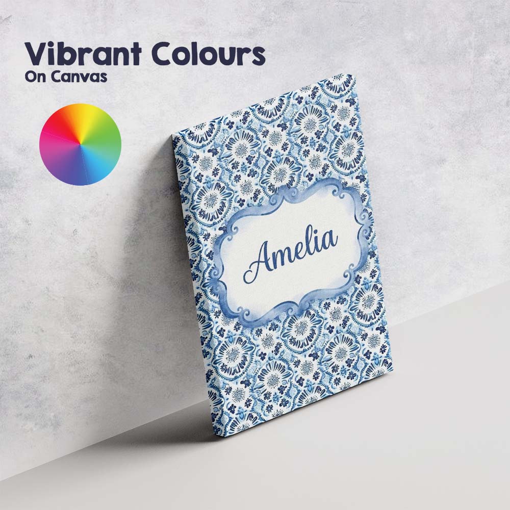 Personalised Name Blue Floral Abstract Custom  Modern Room Accent Elegant Feature Canvas Wall Art Print Decor Picture Ready to Hang