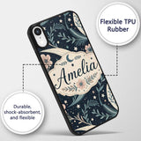 Botanical Crescent Moon Floral Night Seamless Custom Name Protective Phone Case Mobile Cover Durable Everyday Smartphone Shock Resistant