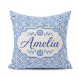 Custom Name Blue Folk Art Ornamental Seamless Pattern Name Cute Square Filled Cushion Throw Pillow Sofa Bed Home Decor Zip Washable UK Made