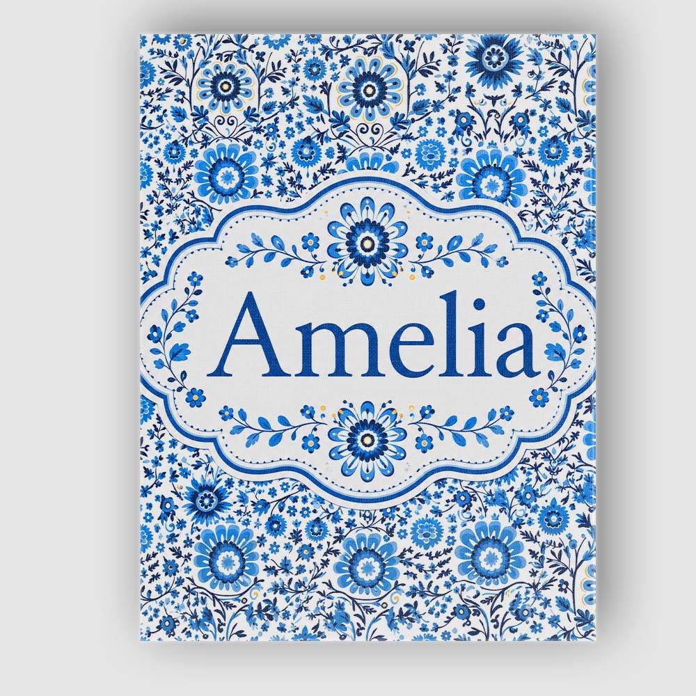 Personalised Name Blue Botanical Floral Custom  Modern Room Accent Elegant Feature Canvas Wall Art Print Decor Picture Ready to Hang