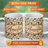 Personalized Custom Name Neutral Coconut Palm Leaves Minimal Beige Tropical Botanical Lovely 11oz Ceramic Coffee Tea Mug White Large Handle