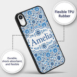 Blue Botanical Floral Vine Seamless Pattern Name Custom Name Protective Phone Case Mobile Cover Durable Everyday Smartphone Shock Resistant
