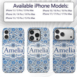 Blue Botanical Floral Vine Seamless Pattern Name Custom Name Protective Phone Case Mobile Cover Durable Everyday Smartphone Shock Resistant