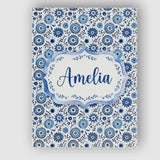 Personalised Name Blue Flower Power Seamless Custom Bespoke  Contemporary Display Canvas Wall Art Print Decor Picture Ready to Hang