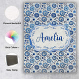 Personalised Name Blue Flower Power Seamless Custom Bespoke  Contemporary Display Canvas Wall Art Print Decor Picture Ready to Hang