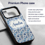 Blue Flower Power Seamless Pattern Name Cute Custom Name Protective Phone Case Mobile Cover Durable Everyday Smartphone Shock Resistant