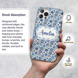 Blue Flower Power Seamless Pattern Name Cute Custom Name Protective Phone Case Mobile Cover Durable Everyday Smartphone Shock Resistant