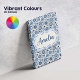 Personalised Name Blue Flower Power Seamless Custom Bespoke  Contemporary Display Canvas Wall Art Print Decor Picture Ready to Hang