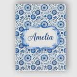 Personalised Name Blue Folk Floral Custom  Stylish Home Interior Unique Gift Idea Canvas Wall Art Print Decor Picture Ready to Hang
