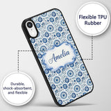 Blue Folk Art Floral Paisley Seamless Pattern Custom Name Protective Phone Case Mobile Cover Durable Everyday Smartphone Shock Resistant