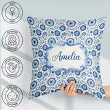 Custom Name Blue Folk Art Floral Paisley Seamless Pattern Cute Square Filled Cushion Throw Pillow Sofa Bed Home Decor Zip Washable UK Made