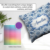 Custom Name Blue Folk Art Floral Paisley Seamless Pattern Cute Square Filled Cushion Throw Pillow Sofa Bed Home Decor Zip Washable UK Made
