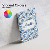 Personalised Name Blue Folk Floral Custom  Stylish Home Interior Unique Gift Idea Canvas Wall Art Print Decor Picture Ready to Hang