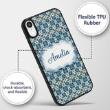 Blue Floral Geometric Tile Seamless Pattern Name Custom Name Protective Phone Case Mobile Cover Durable Everyday Smartphone Shock Resistant
