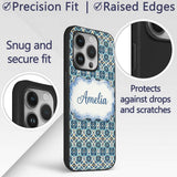 Blue Floral Geometric Tile Seamless Pattern Name Custom Name Protective Phone Case Mobile Cover Durable Everyday Smartphone Shock Resistant