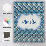 Personalised Name Blue Floral Geometric Custom  Modern Room Accent Elegant Feature Canvas Wall Art Print Decor Picture Ready to Hang