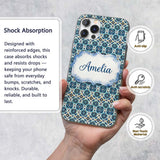 Blue Floral Geometric Tile Seamless Pattern Name Custom Name Protective Phone Case Mobile Cover Durable Everyday Smartphone Shock Resistant