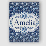 Personalised Name Navy Blue Floral Meadow Custom  Unique Gift Idea Elegant Feature Canvas Wall Art Print Decor Picture Ready to Hang