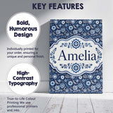 Personalised Name Navy Blue Floral Meadow Custom  Unique Gift Idea Elegant Feature Canvas Wall Art Print Decor Picture Ready to Hang
