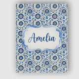 Personalised Name Blue Ornamental Folk Custom  Modern Room Accent Elegant Feature Canvas Wall Art Print Decor Picture Ready to Hang