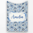 Blue Ornamental Folk Floral Seamless Pattern Name Cute Unique Gift  Personalised Custom Name Super Soft Fleece Blanket Bed Sofa Throw