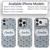 Blue Ornamental Folk Floral Seamless Pattern Name Custom Name Protective Phone Case Mobile Cover Durable Everyday Smartphone Shock Resistant