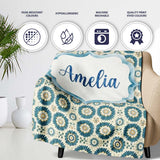 Teal Daisy Floral Repeat Seamless Pattern Name Cute Unique Gift  Personalised Custom Name Super Soft Fleece Blanket Bed Sofa Throw