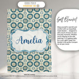 Teal Daisy Floral Repeat Seamless Pattern Name Cute Unique Gift  Personalised Custom Name Super Soft Fleece Blanket Bed Sofa Throw
