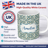 Personalized Custom Name Teal Daisy Floral Repeat Seamless Pattern Name Cute Unique Gift 11oz Ceramic Coffee Tea Mug White Large Handle