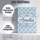 Personalised Name Light Blue Floral Medallion Custom Unique Gift Idea Modern Room Accent Canvas Wall Art Print Decor Picture Ready to Hang
