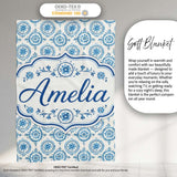 Light Blue Floral Medallion Tile Seamless Pattern Name Cute Unique  Personalised Custom Name Super Soft Fleece Blanket Bed Sofa Throw
