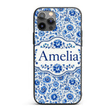 Blue Vintage Floral Botanical Seamless Pattern Custom Name Protective Phone Case Mobile Cover Durable Everyday Smartphone Shock Resistant