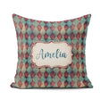 Custom Name Teal Burgundy Abstract Geometric Seamless Name Cute Square Filled Cushion Throw Pillow Sofa Bed Home Decor Zip Washable UK Made