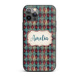 Teal Burgundy Abstract Geometric Seamless Pattern Custom Name Protective Phone Case Mobile Cover Durable Everyday Smartphone Shock Resistant